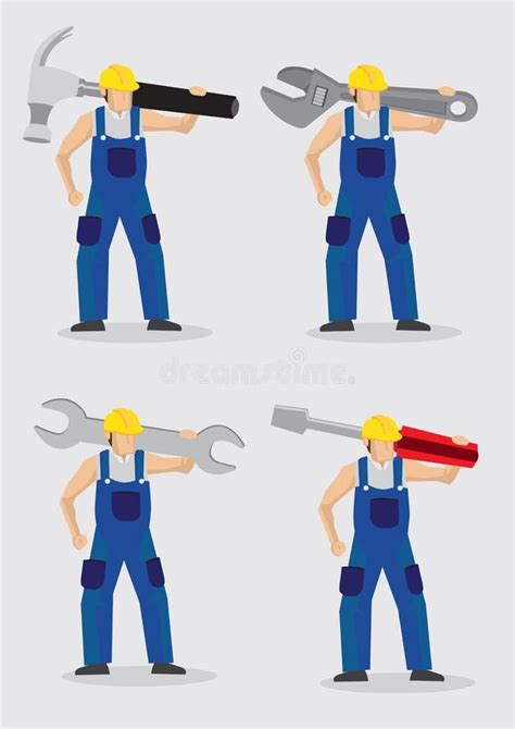 Construction Worker with Large Tools Vector Illustration Stock Vector ...