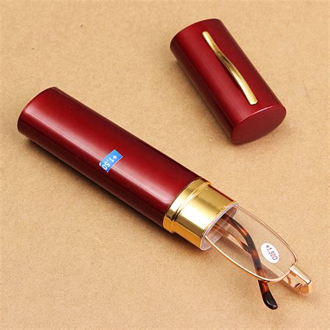 Portable Reading Glasses Red Case Resin Glass Tube Type Case Glasses - US$2.58