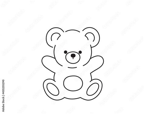 Vector isolated cute cartoon teddy bear toy drawing. Colorless contour ...