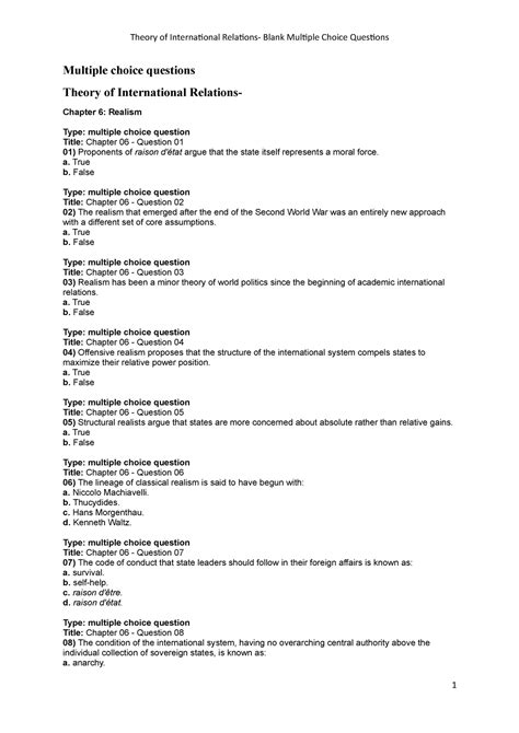 Multiple choice questions- test sheet copy - Theory of International Blank Multiple Choice ...