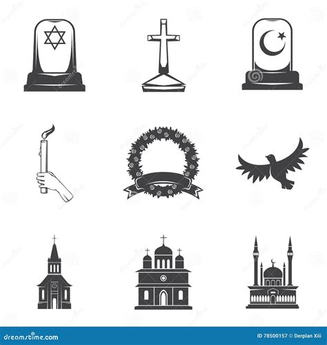 Vector Set Funeral and Burial Stock Illustration - Illustration of icon, christian: 78500157