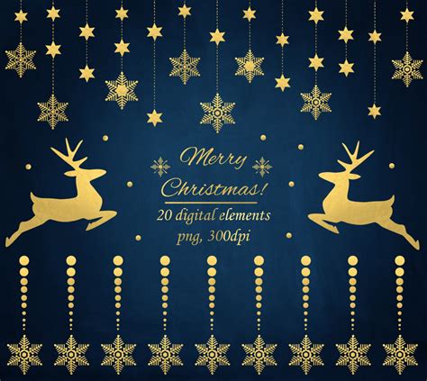 Christmas Clipart Gold Borders Digital Winter Clipart Snowflakes Xmas Foil Clipart Gold Clipart ...