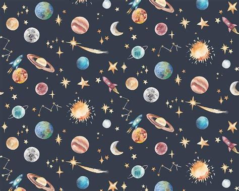 Planets Galaxy & Outer Space Children's Wallpaper | Etsy | Planets wallpaper, Wallpaper ...