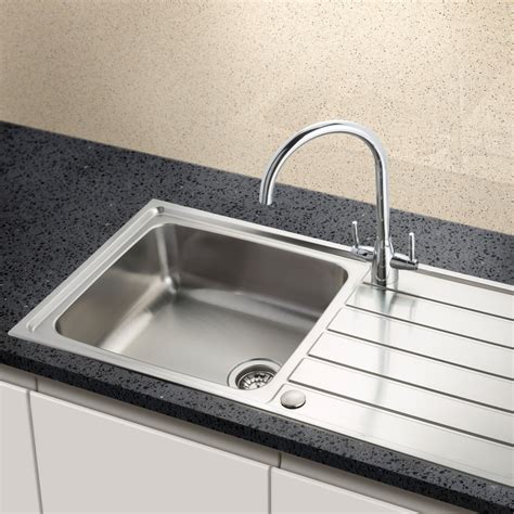 Stainless Steel Single Bowl Kitchen Sink & Drainer 1000 x 500 x 185mm Deep