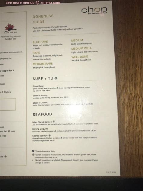 Menu at Chop Steakhouse & Bar, Sherwood Park