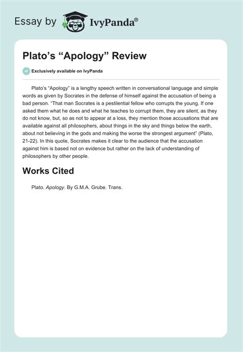 Plato's "Apology" Review - 139 Words | Coursework Example