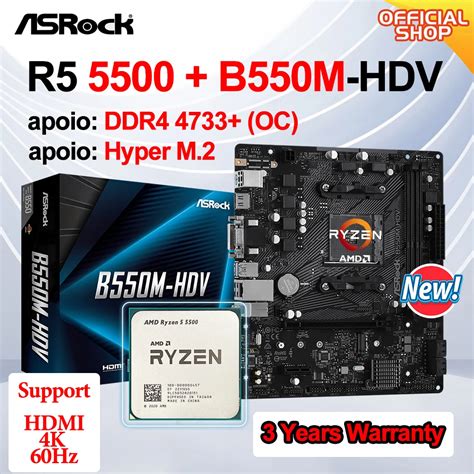 New AMD Kit Ryzen 5 5500 processador CPU + ASRock B550M-HDV Micro-ATX ...