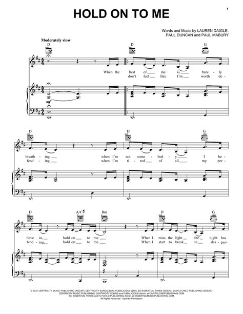 Lauren Daigle Hold On To Me Sheet Music Notes, Chords | Sheet music ...