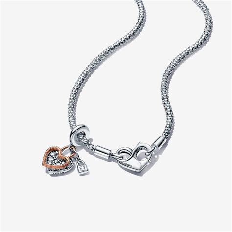 Pandora Moments Studded Chain Necklace and Heart Dangle Set