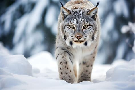 Premium AI Image | Lynx hunting stealthily in the snowcovered wild