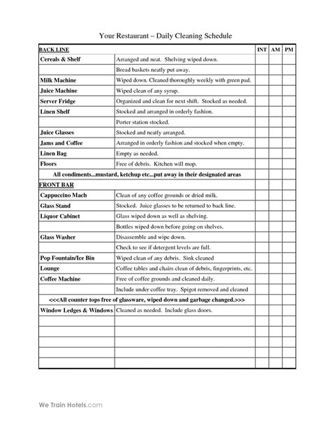 Free Restaurant Kitchen Cleaning Checklist Schedule Template For Kitchen Cleaning Checklist ...