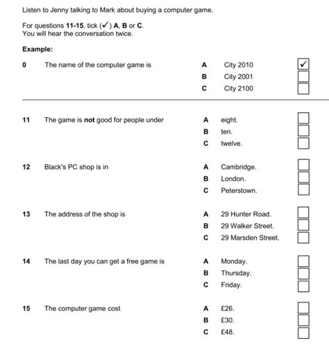 Key English Test (KET) Listening Part 3