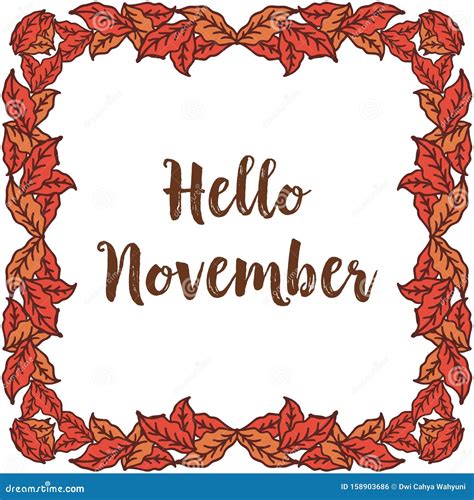 Lettering Hello November, with Art of Vintage Colorful Leaf Frame. Vector Stock Vector ...