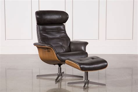 Amala Dark Grey Leather Reclining Swivel Arm Chair with Adjustable Headrest And Ottoman | Chair ...