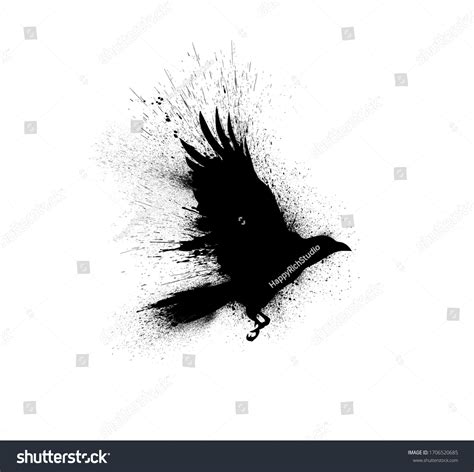 Black Silhouette Flying Raven Spread Wings Stock Illustration ...