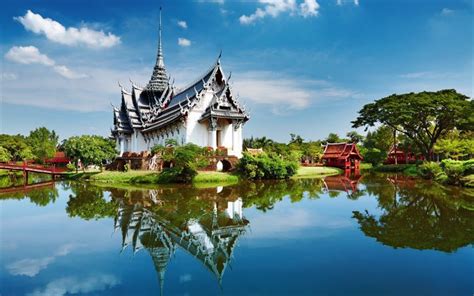 Download wallpapers 4k, Bangkok, temple, summer, lake, park, Thailand, Asia for desktop free ...