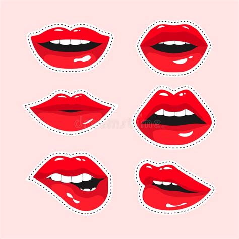 Stickers Kit of Red Female Lips. Stock Vector - Illustration of open, icon: 294073710