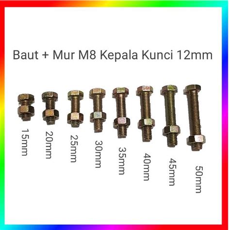 Jual Baut dan mur M8, size 8, kepala 12mm Indonesia|Shopee Indonesia