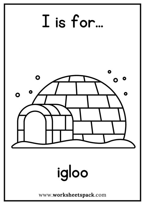 I is for Igloo Coloring Page, Free Igloo Flashcard for Kindergarten ...