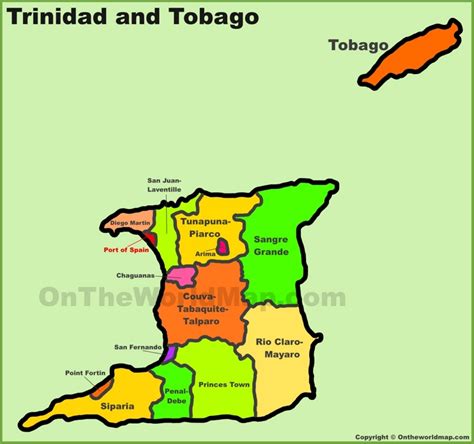 Administrative divisions map of Trinidad and Tobago - Ontheworldmap.com