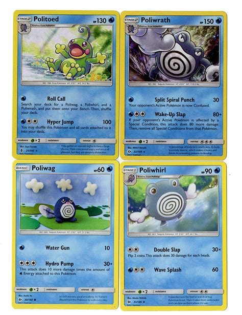 Buy Pokemon Evolution Set - Poliwag Poliwhirl Poliwrath POLITOED - Sun Moon Base Set - 4 Card ...