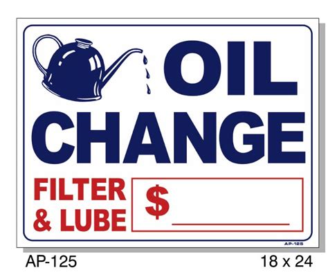 Oil Change, Filter & Lube Price Sign, AP-125, SMOGCHECKSUPPLIES.COM ...