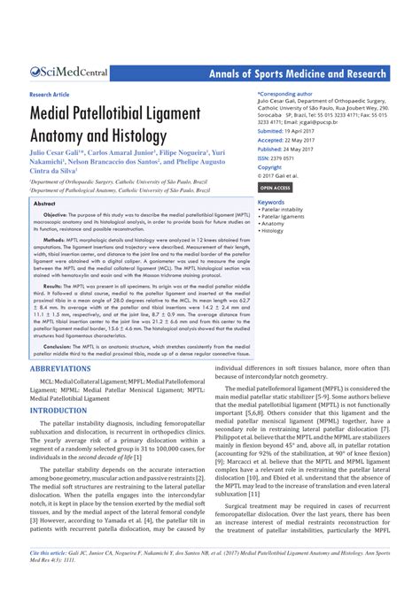 (PDF) Medial Patellotibial Ligament Anatomy and Histology MCL: Medial ...