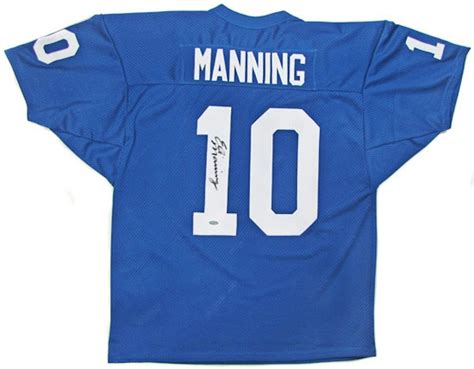 Eli Manning Autographed New York Giants Blue Football Jersey (Mounted ...