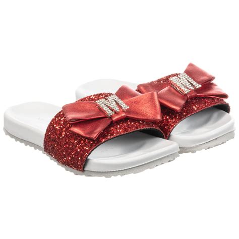 Monnalisa - Girls Red Glitter Sliders | Childrensalon