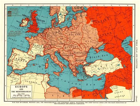 1942 Vintage Wartime Europe Map WWII Mediterranean Map Gallery Wall Art ...