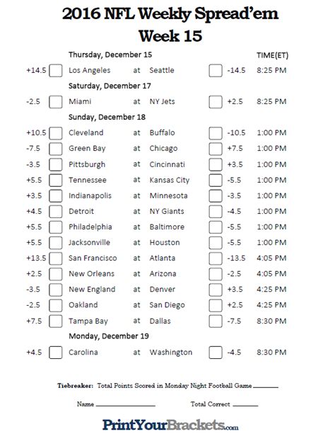 Nfl Printable Picks