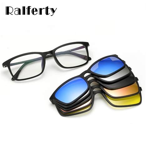 Ralferty Polarized Sunglasses Men Women 5 In 1 Magnetic Clip On Glasses TR90 Optical ...