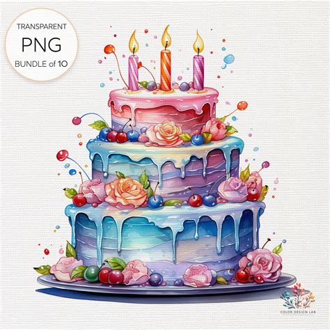 Colorful Birthday Cake Clipart Set 8 High Resolution PNG - Etsy