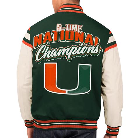 Wool and Leather Champions Commemorative Victory Miami Hurricanes Varsity Jacket - Jackets Masters