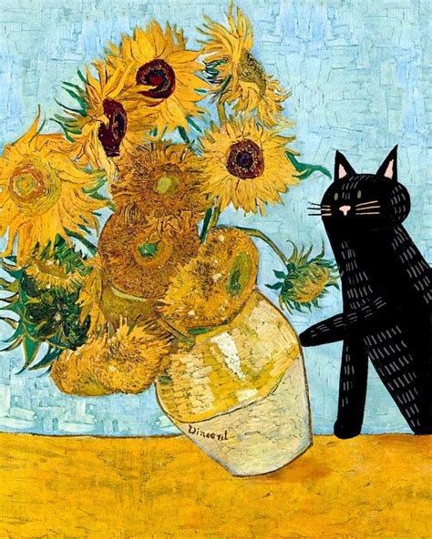 Black Cat Knocking Over Van Goghs Sunflowers Funny Cat Art Tippys Friends - Etsy Canada in 2024 ...