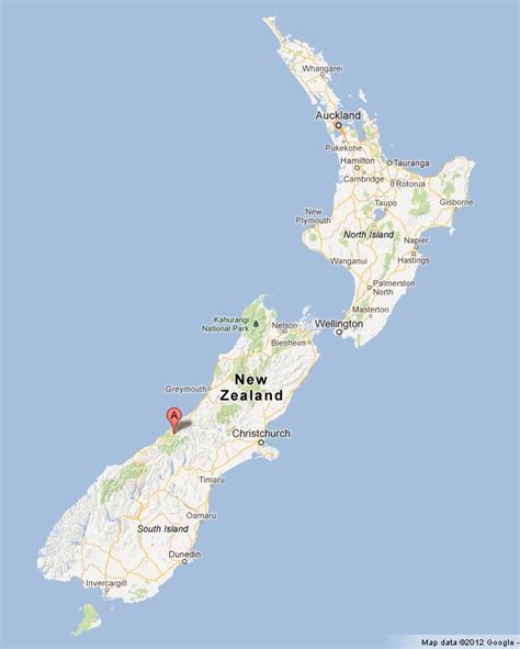 Franz Josef Glacier on New Zealand Map