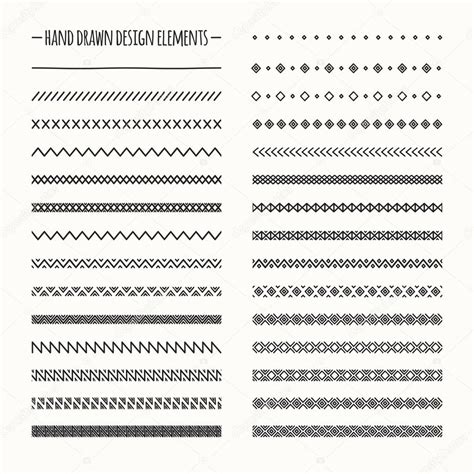 Hand drawn vector line border set and scribble design element ...