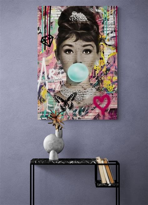 Audrey Hepburn Canvas, Bubble Gum Print, Wall Art Canvas, Hepburn Pink ...