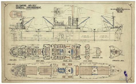 Ship Plan of Empire Melody, General arrangement - Falkirk Council