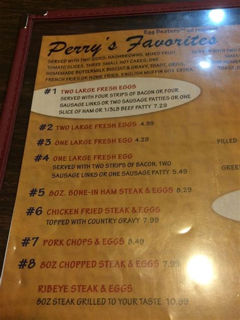 Menu at Perry's restaurant, Oklahoma City