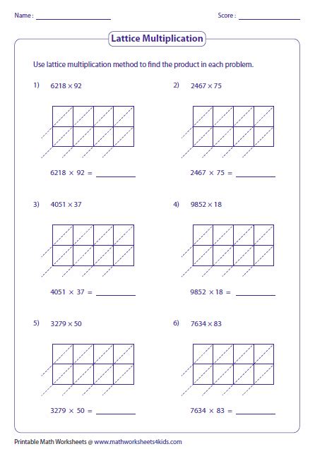 Lattice Multiplication Worksheets and Grids