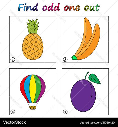 Find odd one out - game for kids worksheet visual Vector Image