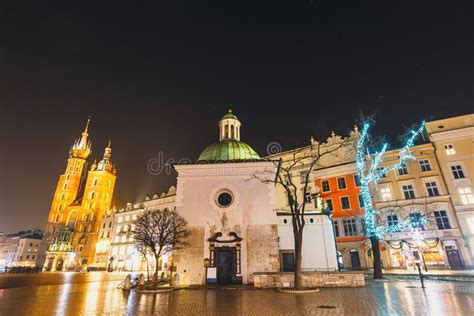 Market Square in Krakow at Night Stock Image - Image of historical ...