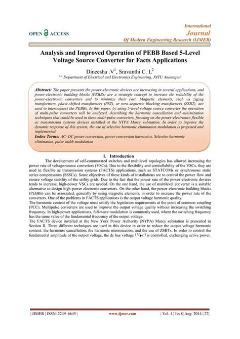 Analysis and Improved Operation of PEBB Based 5-Level Voltage Source Converter for Facts ...