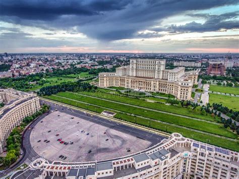 Bucharest City Sunset at Casa Poporului - Palace of Parliament a Stock Image - Image of tourism ...