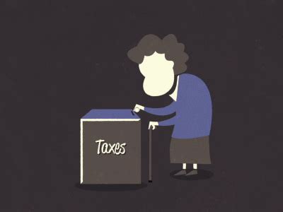 an illustration of a person pushing a box with the word taxes on it, in front of a black background