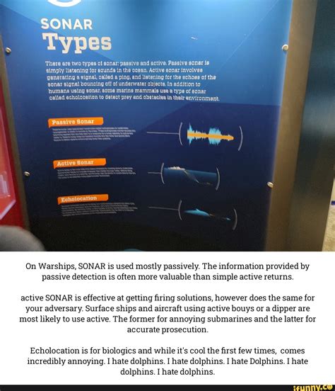 SONAR Types There are two types of sonar: pasaive and active, Passive sonar Is simply listening ...