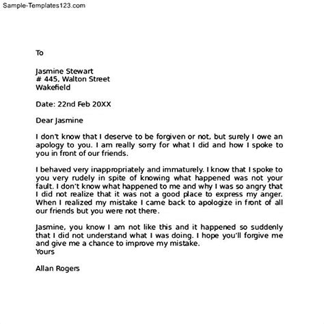 Apology Letter to Friend for Being Rude - Sample Templates - Sample Templates