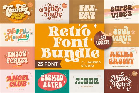 Retro Groovy Font Bundle | OTF, TTF, Svg, Dxf Fonts Retro Bundles ...