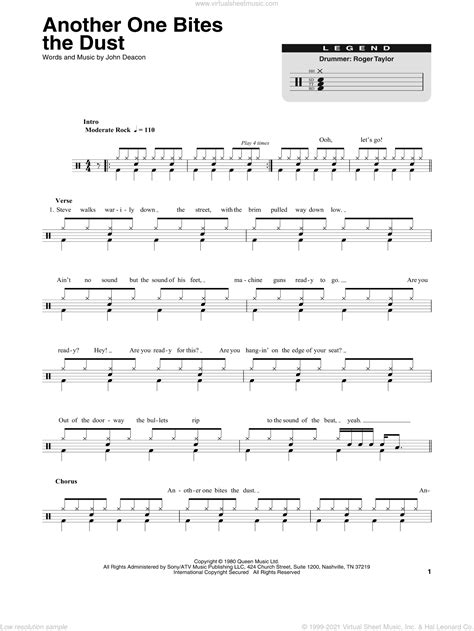 Another One Bites The Dust sheet music for drums (PDF)